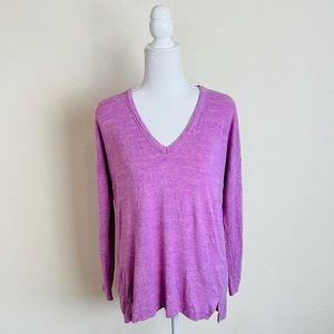 Lou & Grey Pink Mauve Heathered V-Neck Long Sleeve Knit Blouse Top